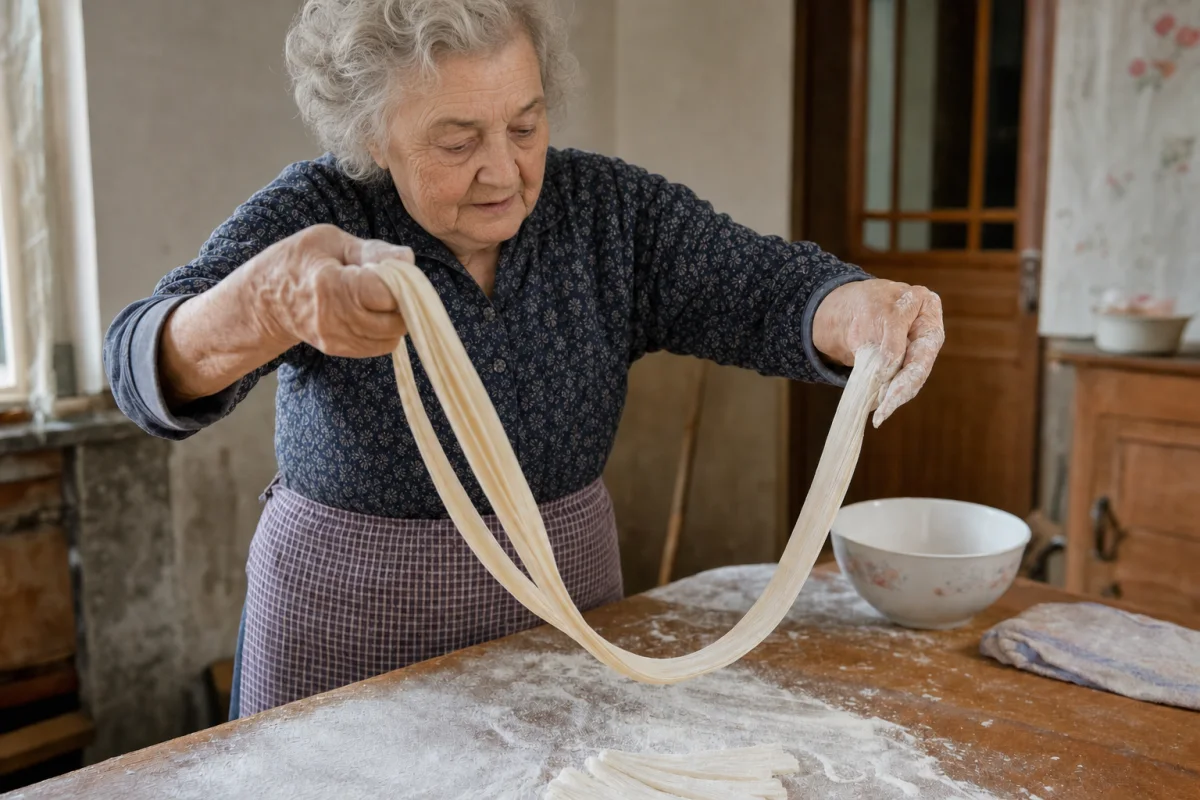 Starting reference for an image prompt example about a grandmother making fresh pasta