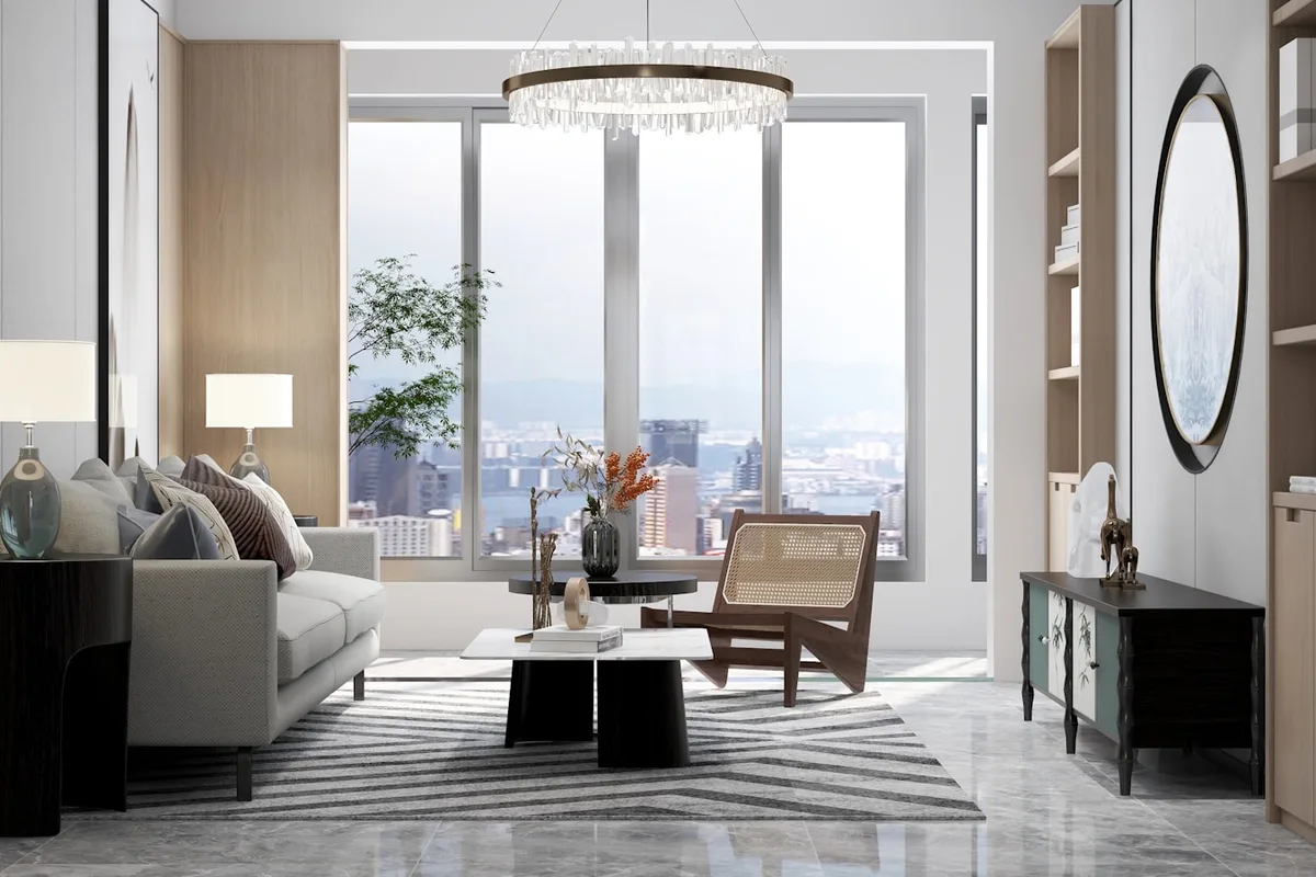 Japandi living room for an interior prompt tags example